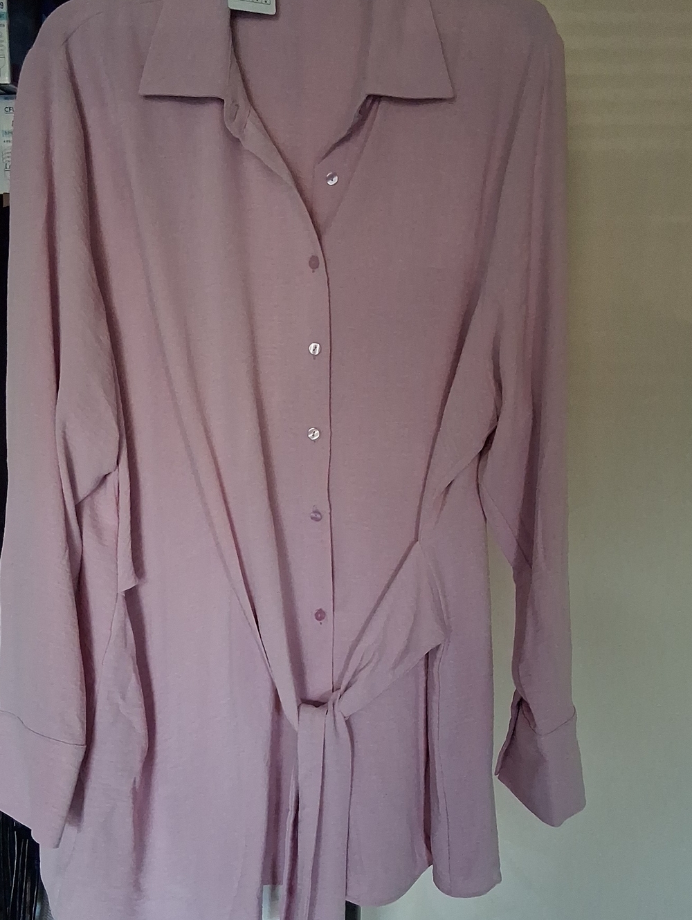City Chic Dusty Mauve Button-Front Tie-Waist Blouse